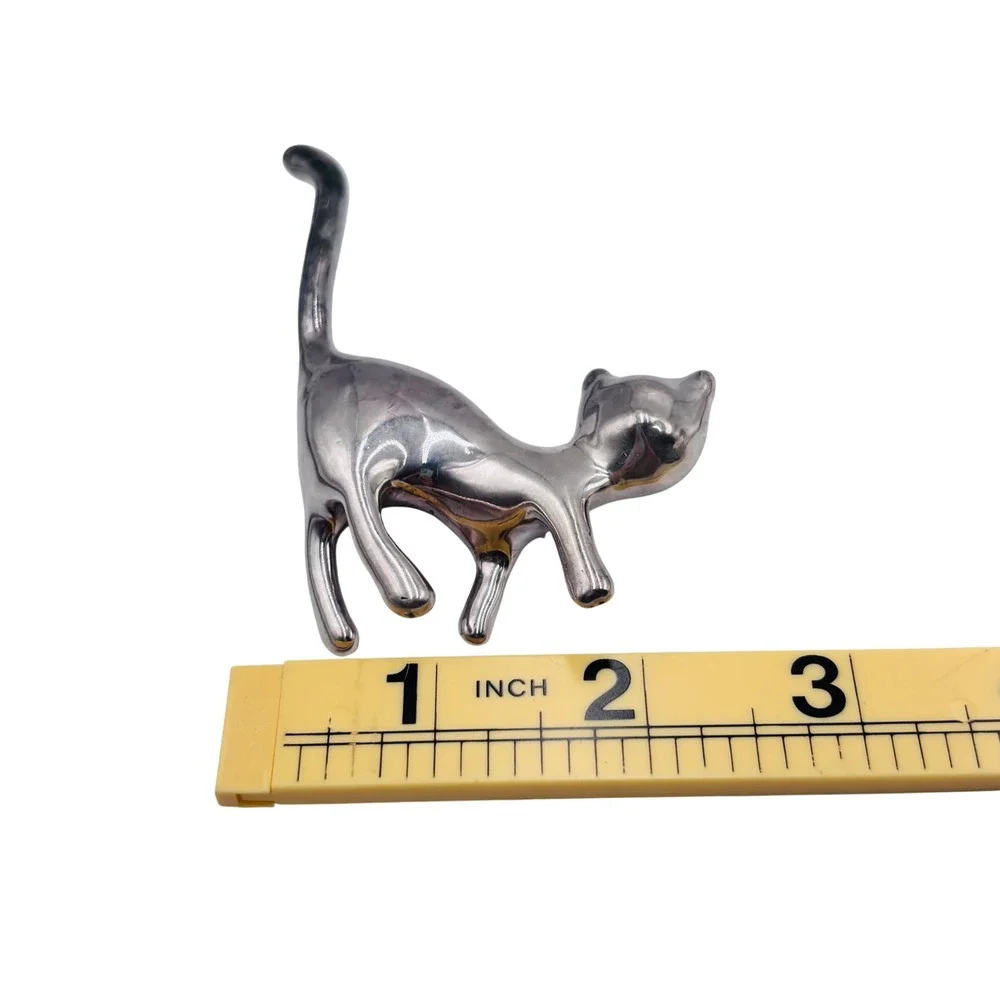 Vintage Taxco Mexico Sterling Silver 925 Arched Back Cat Brooch Pin Minimalist